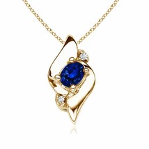 ANGARA Shell Style Oval Sapphire and Diamond Pendant in 14K Gold | 18&quot; Chain - £466.90 GBP