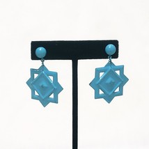 8 Point Star Southwest Blue Metal 1&quot; Pierced Dangle Drop Geometric Pattern - $17.81