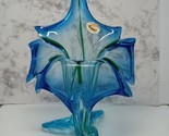 Rare JI Co/Murano Italian Blown Glass Vase Green &amp; Turquoise Jack In The... - $84.14