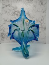 Rare JI Co/Murano Italian Blown Glass Vase Green &amp; Turquoise Jack In The Pulpit - £67.24 GBP