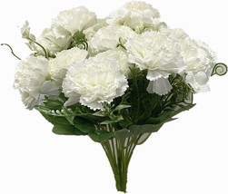 3 Bunches Bouquet Of Artificial Silk Flower Carnations,11“ Bouquet And, White - £33.74 GBP