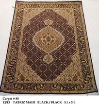 144 KPSI Handmade Carpet 3x5 Mahi Black Plush Wool &amp; Silk (37 x 61 in) Rug - £304.09 GBP