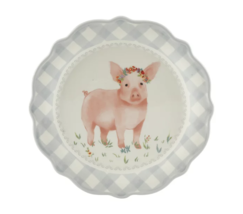 Four (4) Pioneer Woman ~ Gray &amp; White Gingham w/Pig Pattern ~ 8.7&quot; Salad Plates - £35.87 GBP