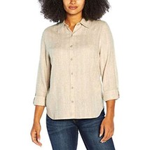 Orvis Women&#39;s Long Sleeve Linen Blend Top Size: S, Color: Taupe Stripe - £19.92 GBP