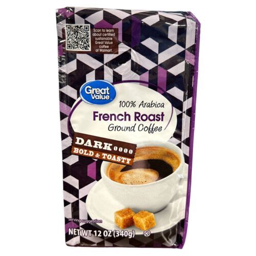 Great Value French Roast Ground, 100% Arabica, Medium Roast, Ground Coffee 12 Oz - $8.90