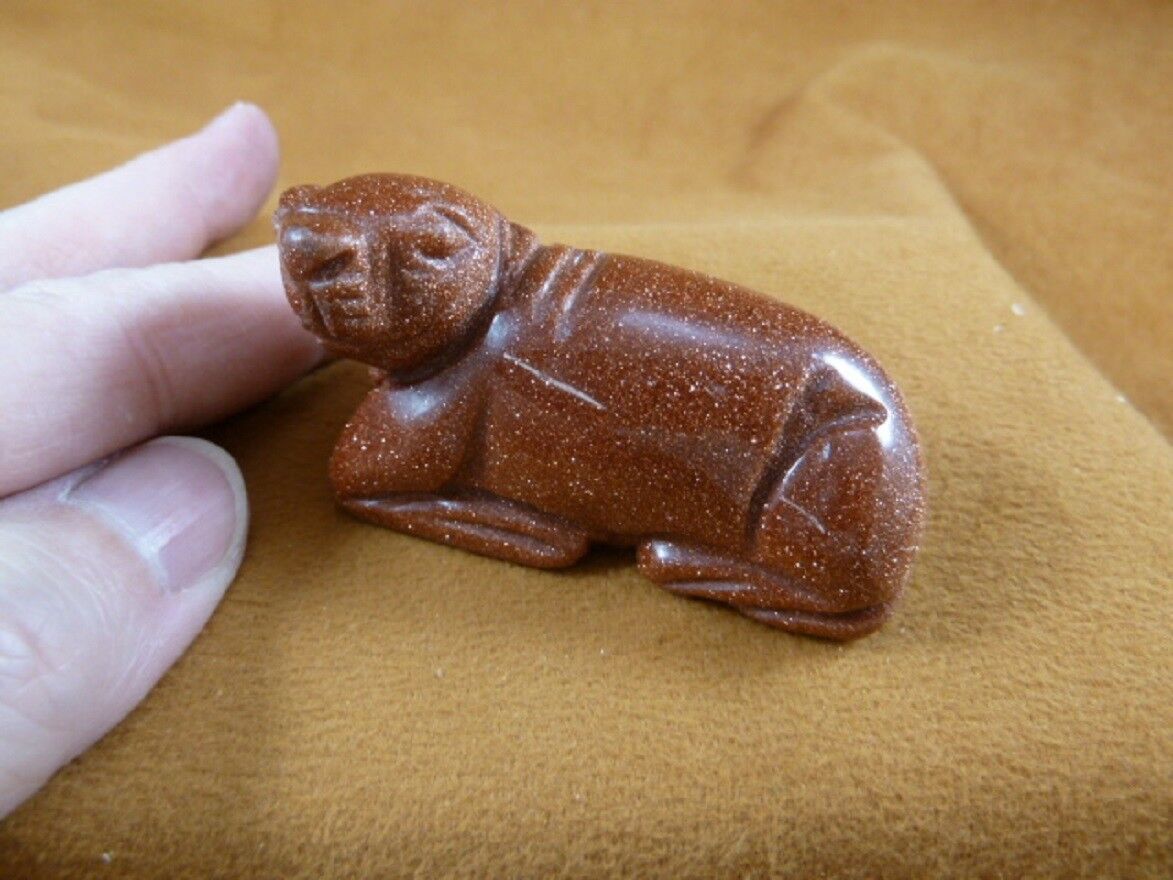 (Y-SEAL-708) orange Goldstone SEAL carving FIGURINE gem stone seals gems... - $17.53