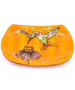 Fused Art Glass Hummingbird Bird Design Orange Soap Dish Handmade Ecuador - £12.65 GBP