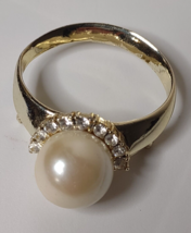 Vintage AJC Gold Tone And Large Faux Pearl Ring Brooch  - £23.98 GBP