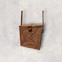 Rattan Bag Straw Wicker Box Boho Handwoven Bag Crossbody Leather Strap P... - £28.84 GBP