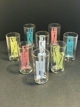 60&#39;s Retro Hippie Chic Numbered Party Glasses MCM Style Set of 8 Rare HTF - £58.14 GBP
