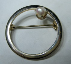 Vintage Gold Tone and Faux Seed Pearl Brooch Pin 1&quot; - $9.49