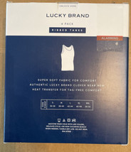 LUCKY BRAND 4-Pack Men&#39;s Medium w Logo Ribbed Soft White Tank Tops Tag Free - £23.31 GBP