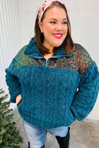 Going With You Teal Sequin &amp; Sherpa Half Zip Pullover - £34.60 GBP
