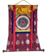 SACRED OM MANI PADME MANDALA ORIGINAL TIBETAN THANGKA PAINTING WITH SILK... - €122,32 EUR