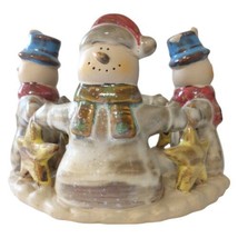 Snowmen Circle Jar Candle Holder Pottery Farmhouse Vintage Rustic Stars Pillar - £19.46 GBP