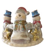 Snowmen Circle Jar Candle Holder Pottery Farmhouse Vintage Rustic Stars ... - £19.45 GBP