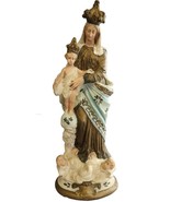 Antique Sculpture Religious Madonna Our Lady of Victory Sky Blue Cream - £132.76 GBP
