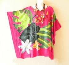 LT117 Flowers Batik 38" Hand Painted Plus Dolman Abaya Midi Dress / Long... - $29.90