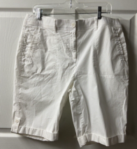 Chicos Roll Tab Shorts Womens Size 12 Cotton White Breathable Bermuda Beach - £11.17 GBP