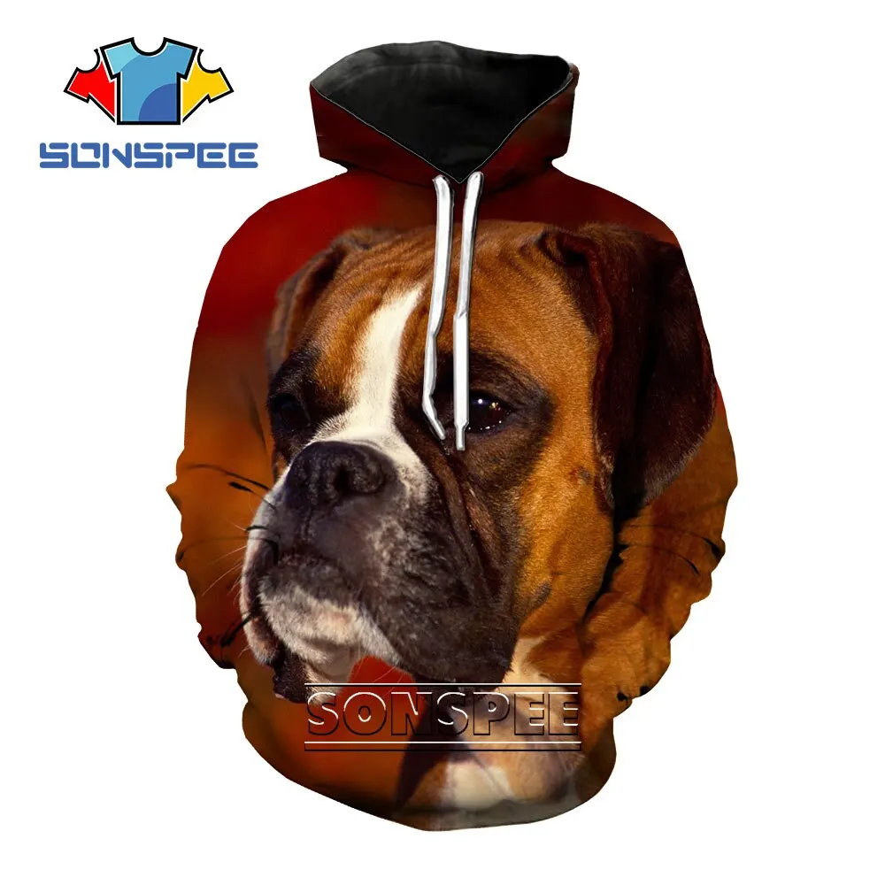 SONSPEE 3D Print   Boxer Dog Pet Hooded Hoodie Harajuku Casual Streetwea... - £140.81 GBP