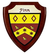 Finn Irish Coat of Arms Shield Plaque - Rosewood Finish - £34.77 GBP