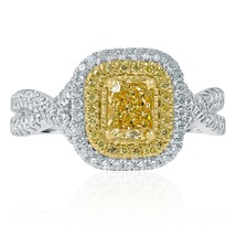 GIA Radiante 1.26 TCW Luz Amarillo Diamante Natural Infinity Anillo 14k Oro - £2,098.92 GBP
