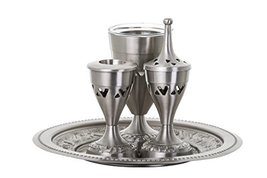 Havdalah Set Pewter with Glass Insert, Spice: 6&quot;, Candle Holder: 4&quot;, Kiddush Cup - £67.47 GBP