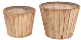 Farmhouse Restoration Aviator Set of Two Wooden Barrel Side Tables with ... - $444.51