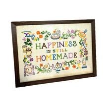 70s Vintage Framed Embroidery Saying “Happiness is Still Homemade” 13X16... - $46.74
