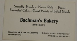 Bachman&#39;s Bakery Vintage Business Card Tucson Arizona bc4 - £3.14 GBP