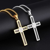 Mens Unisex Stainless Steel Silver Gold Cross Pendant Necklace Christian Jewelry - £8.03 GBP+