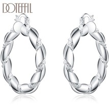 DOTEFFIL 925 Silver Twisted Rope Loop 38mm Circle Hoop Earring For Woman Fashion - £10.47 GBP