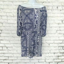 AB Studio Romper Womens 10 Blue White Paisley Print Off the Shoulder Pockets - $19.99