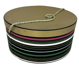 VTG  Hat Box 1950s Large 15&quot;x7&quot; Pink Black Stripes  - $43.66