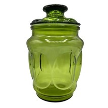 LE Smith Glass Avocado Green Apothecary Canister Biscuit Jar W/ Lid 8&quot; V... - £16.45 GBP