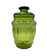 LE Smith Glass Avocado Green Apothecary Canister Biscuit Jar W/ Lid 8&quot; V... - $20.53