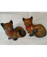 Ceramic porcelain cats handcrafted Brazil collectibles blue eyes red bow... - £27.97 GBP