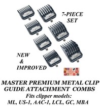 Andis Premium Metal Clip Blade Guide 7 Pc Comb Set*Fit Master,Fade,Us Pro Clipper - £31.37 GBP