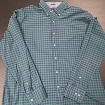 Tommy Hilfiger Mens Green Blue Stripe Button Shirt Heritage Oxford XL VGC - $14.00