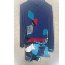 Wool Blend Sweater Womens Medium Navy Blue Patched Multicolor Long Comfy... - $17.60