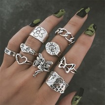 Hiphop Vintage Silver Color Poker Angel Wings Finger Rings for Women Punk Heart  - £9.91 GBP