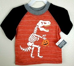 Toddler Boys Orange &amp; Black Halloween Trick or Treat Dinosaur T-Shirt To... - £6.50 GBP
