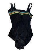 Fit 4 U One Piece Swimsuit Black Tank Size 10 Retro Stripe Bust Built in... - €15,72 EUR
