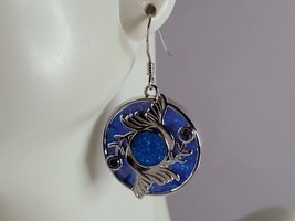 Womens Sterling Silver Blue Opal Mermaid Tail Earrings 9.0g E6740 - £46.51 GBP