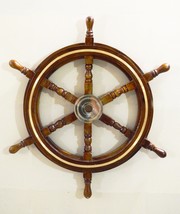 30&quot; Vintage Boat Ships Captains Nautical Beach Ship Wheel Brass Ring Wall Decor - $59.45