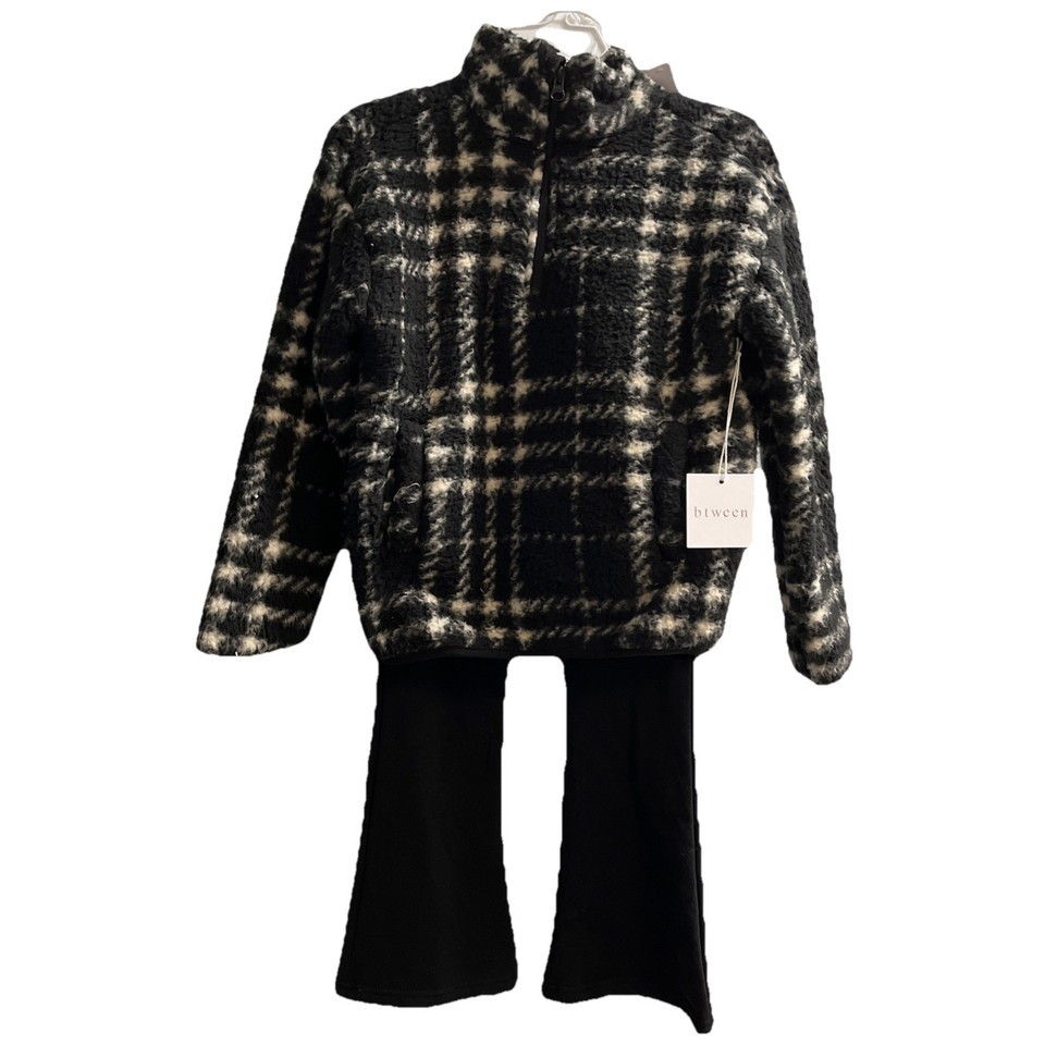 Btween Fleece Set Girls 3T Black 1/4 Zip Top Pull On Flare Leg Pant Hat Winter Item image 2