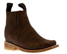 Kids Unisex Western Ankle Boots Nubuck Leather Brown Chelsea Square Toe Botas - £43.95 GBP