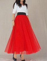 RED Long Tulle Skirt with Pockets Women Custom Plus Size Ball Gown Skirt image 10