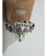 1.75Ct Purple Round &amp; Princess Cut 925 Sterling Silver Skull Engagement ... - $115.00