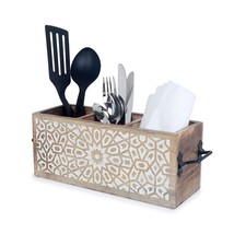 Wooden Utensil Caddy For Kitchen Countertop 3-Slot, Multi-Purpose Wooden... - $37.99